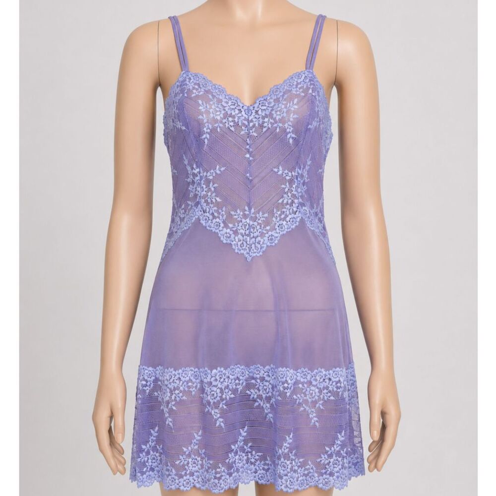 Vintage Wacoal Purple Lace Slip Nightgown Size Medium